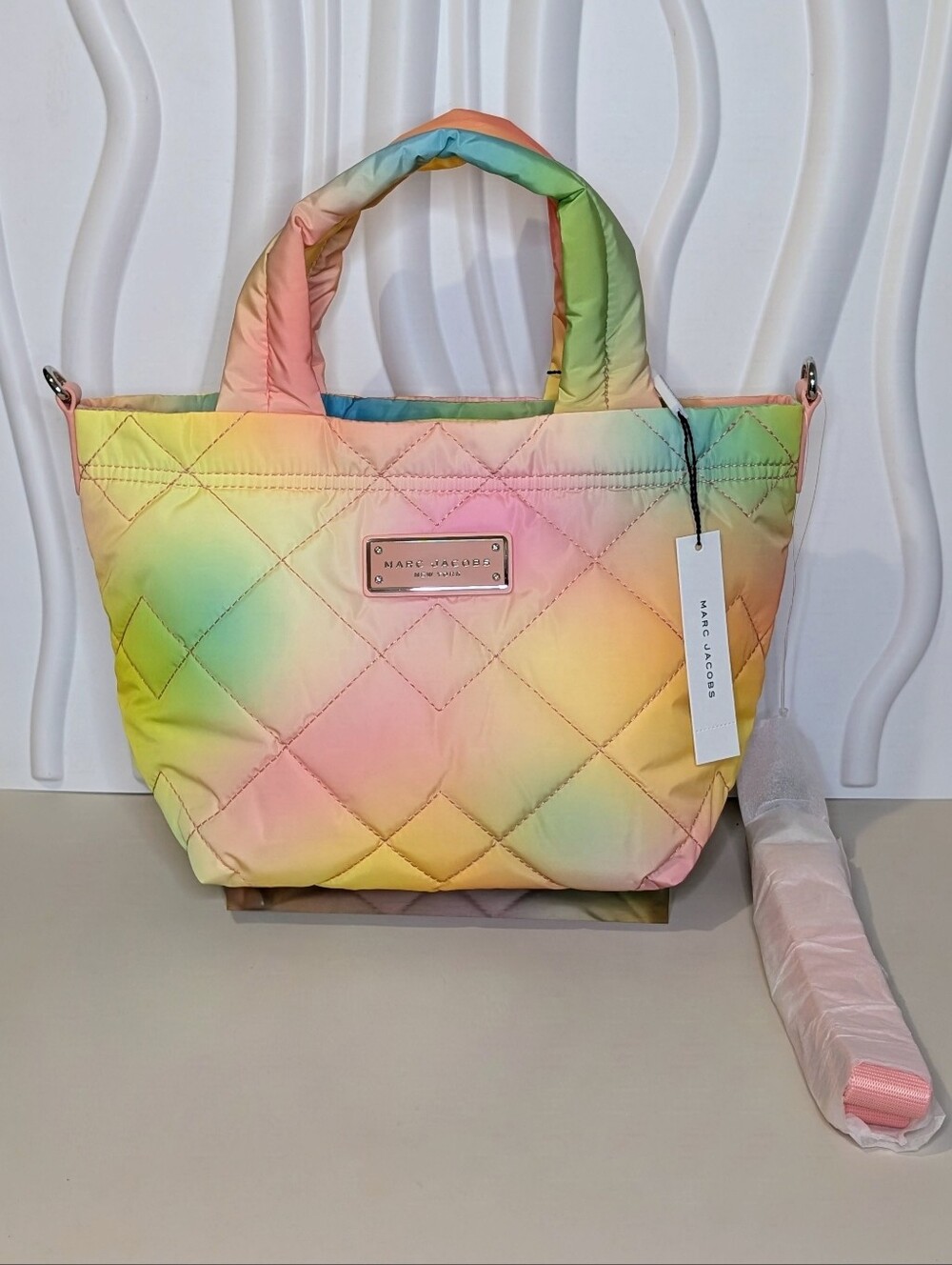 NWT Marc Jacobs Mini Diamond Quilt Triangle Tote Pastel Rainbow Crossbody Bag